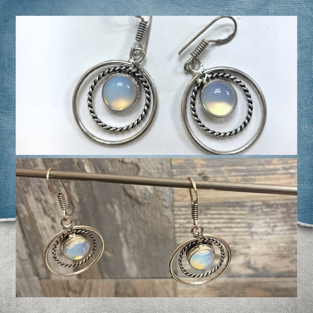 🫧Opal Stone and silver drop earring